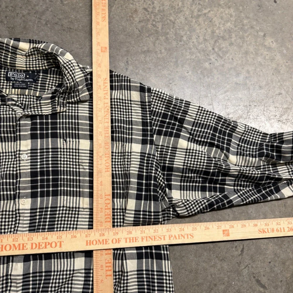 Polo Ralph Lauren Marlowe Mens XL Black Cream Plaid Cotton Button Down Shirt‎